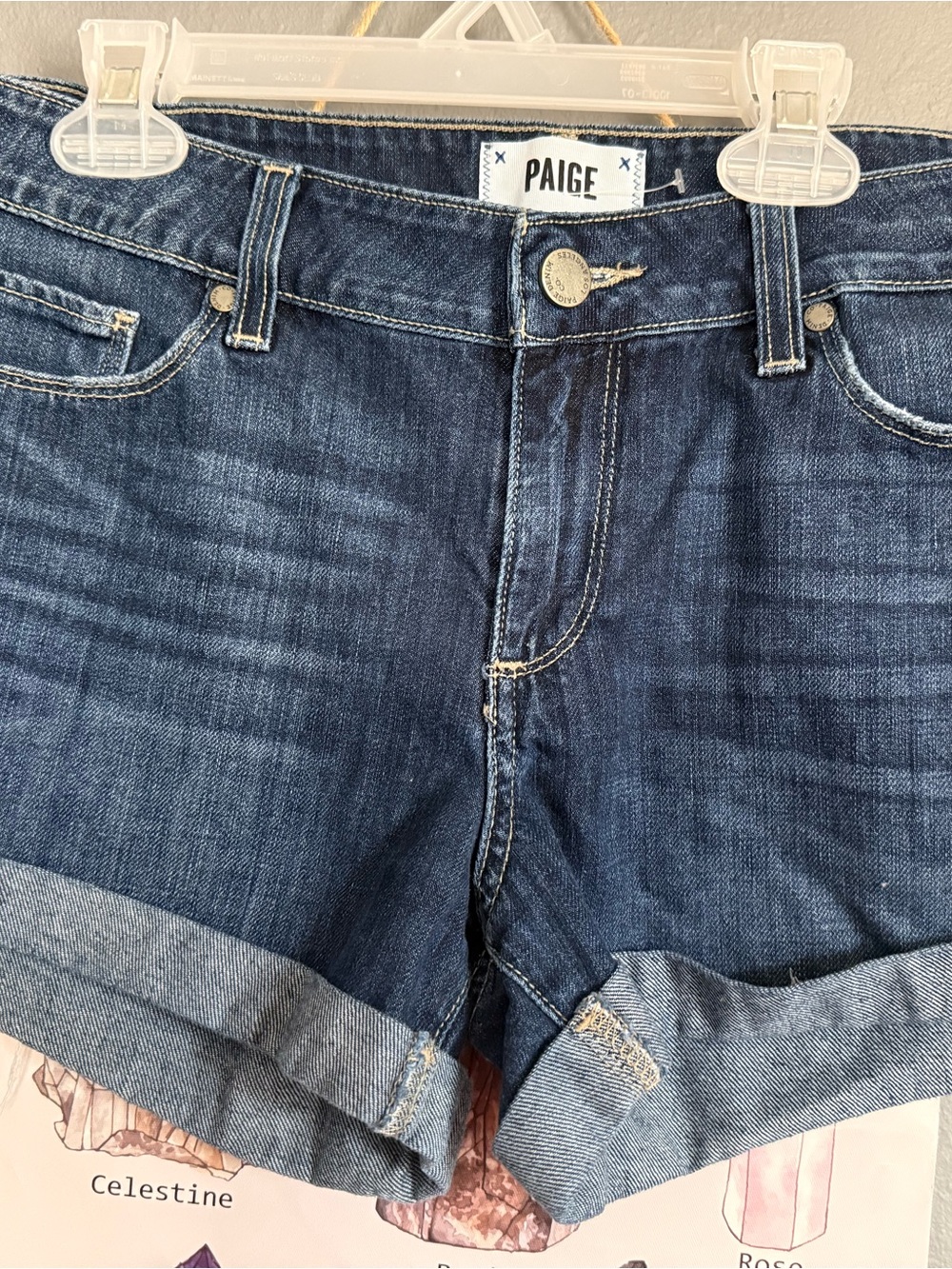 PAIGE Dark Blue Rolled Hem Denim Shorts